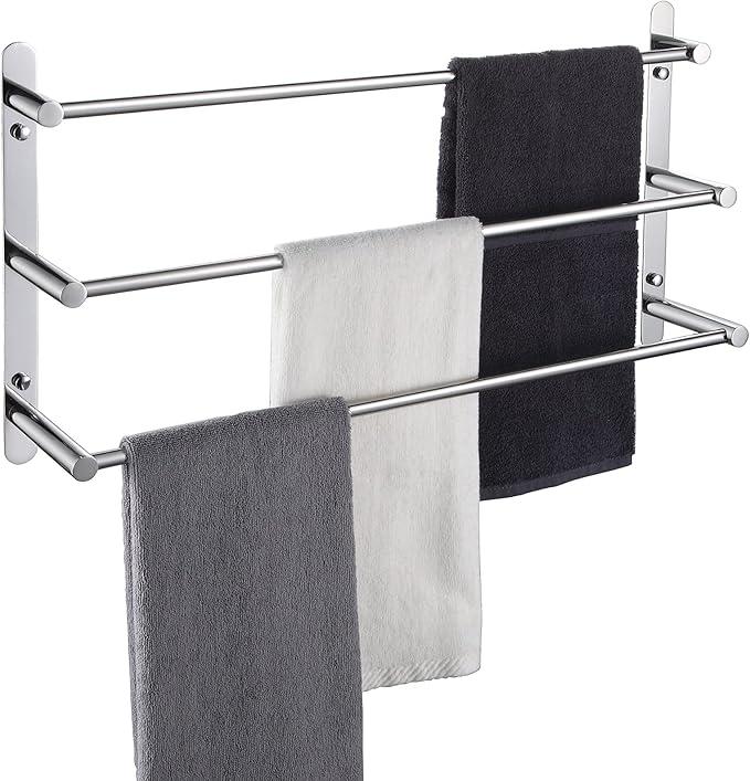 KOKOSIRI Bath Towel Bars Bathroom 3-Tiers Ladder Towel Rails Wall Mounted Towels Shelves Rack Stainless Steel, Polished Chrome, B5002CH-L24 - ModernBath