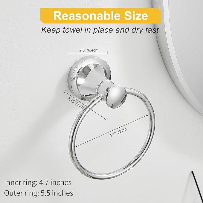 BESy Polished Chrome Bathroom Hand Towel Ring Towel Holder, Rustproof Wall Mounted Bathroom Hardware Accessory SUS 304 Stainless Steel Towel Rack - ModernBath