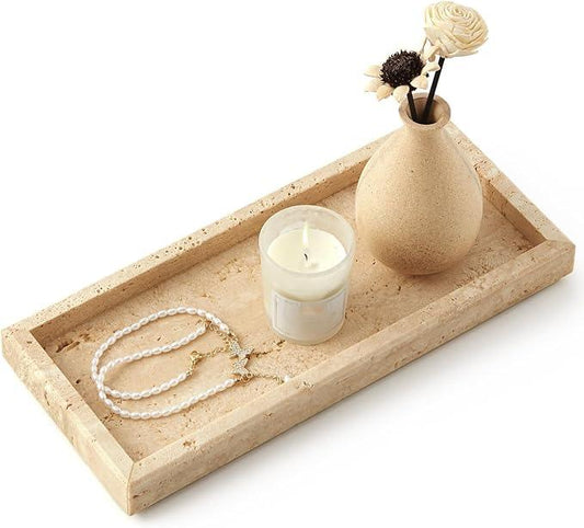 Real Natural Small Marble Tray for Bathroom, Vanity, Kitchen and Desktop, Rectangle Genuine Marble Stone Tray for Jewelry, Cosmetics, Candles, Lotion, Perfume and Home Decor - ModernBath