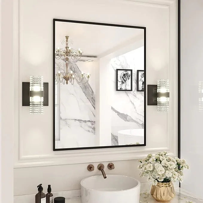 LOAAO 28"X36" Black Rectangle Bathroom Mirror Wall, Matte Black Aluminum Alloy Frame, Tempered Glass, Hangs Vertically or Horizontally, Easy to Install - ModernBath