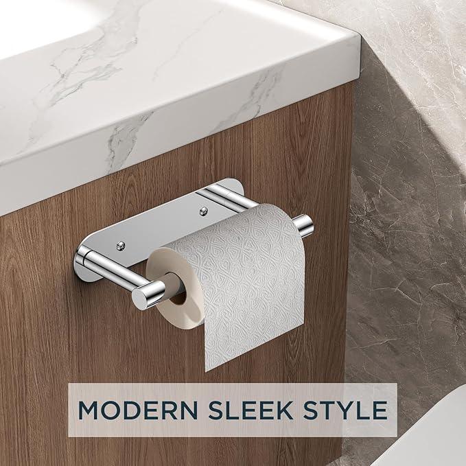 FORIOUS Toilet Paper Holder, Adhesive or Screw Wall Mount Pivoting Tissue Roll Holder for Bathroom, Stainless Steel Rust Proof Self Adhesive Toilet Paper Roll Holder no Drilling, Polished Chrome - ModernBath