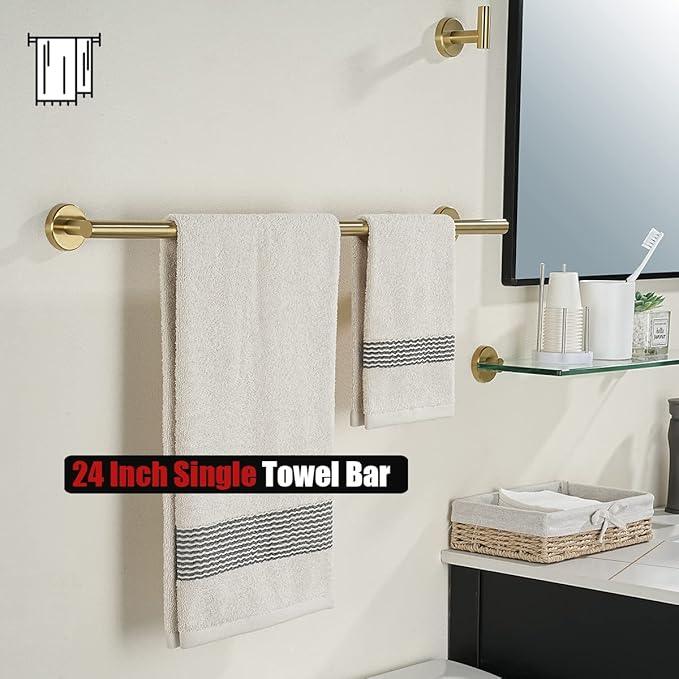 JQK Bath Towel Bar, 27 Inch Brushed Light Gold Towel Rack Bathroom, 304 Stainless Steel Thicken 0.8mm Towel Holder Wall Mount, Useable Length 24 Inch 2 Pack, TB110L24-BG-P2 - ModernBath