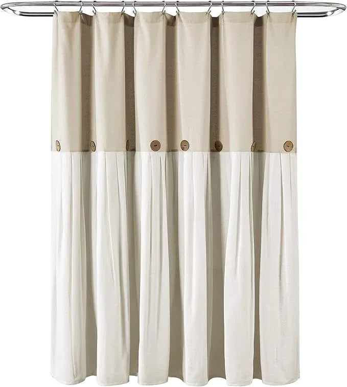 Lush Decor Linen Button Shower Curtain, 72" W x 72" L, Linen - Neural Shower Curtain Fabric - Bathroom Curtain - Farmhouse Bathroom Decor - ModernBath