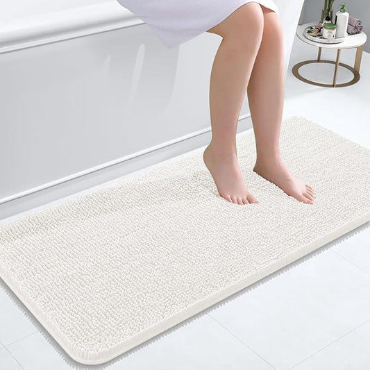 OLANLY Bathroom Rugs 47x20, Extra Soft Absorbent Chenille Bath Rugs, Rubber Backing Quick Dry, Machine Washable Bath Mats for Bathroom Floor, Tub and Shower, Home Decor Accessories, Ivory - ModernBath