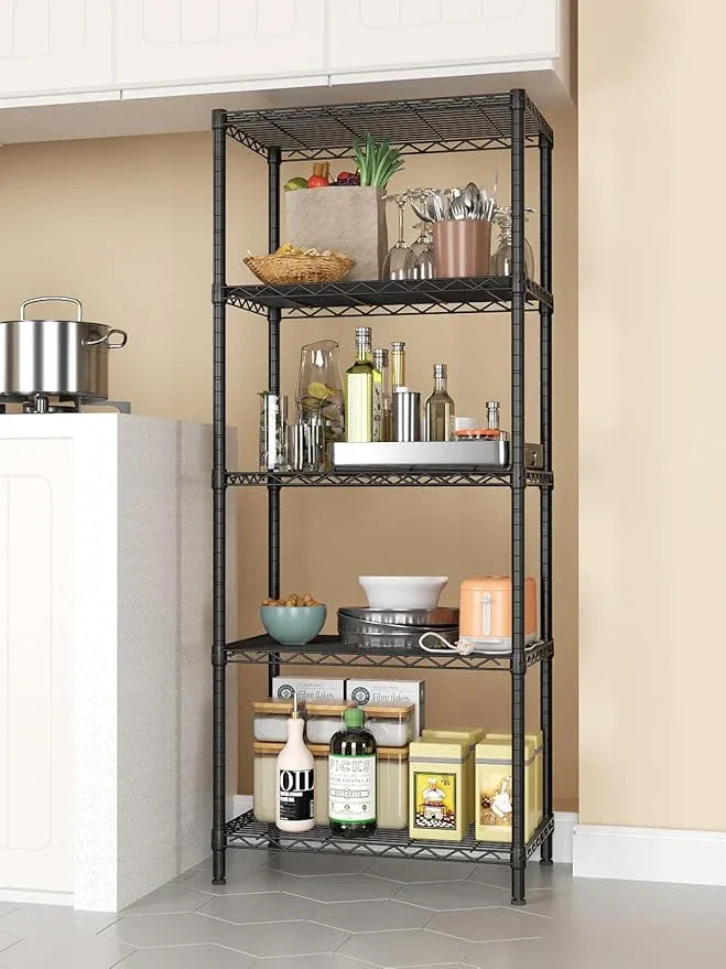 SINGAYE 5 Tier Storage Shelves Wire Shelving Unit Shelve Metal Kitchen Laundry Room Organization Home Pantry Closet Bathroom Organizers Garage Rack Estantes para Cocina 14" D x 24" W x 59.5" H Black - ModernBath