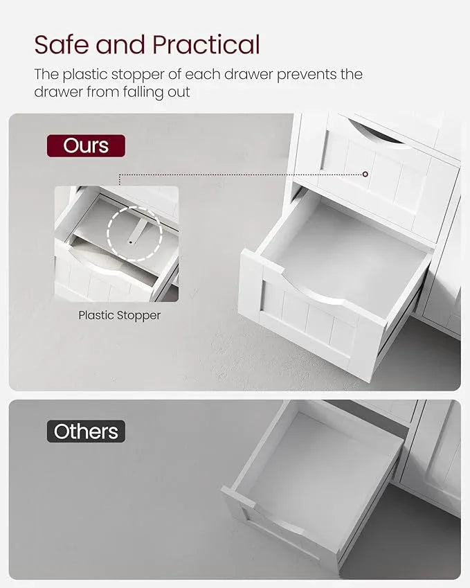 VASAGLE Floor Storage Cabinet, Freestanding Storage Unit with 3 Drawers, 1 Adjustable Shelf, for Bathroom Living Room Dining Kitchen, 11.8 x 23.6 x 31.5 Inches, White UBBC49WT - ModernBath