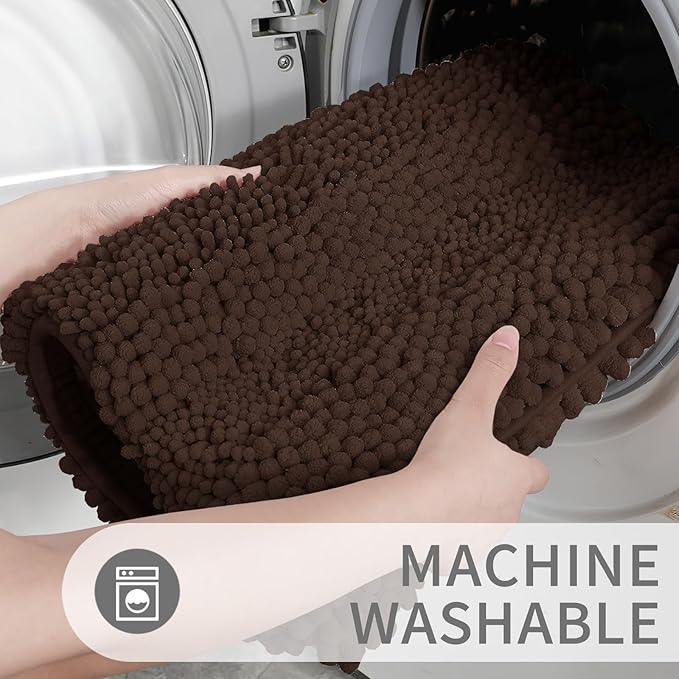 Yimobra Bathroom Rug Mat 47 x 24, Non Slip and Super Absorbent Bath Mat,Machine Washable Quick Dry,Ultra Plush Chenille Shower Rugs for Bathroom Floor Sink Tub and Shower Outside,Brown - ModernBath