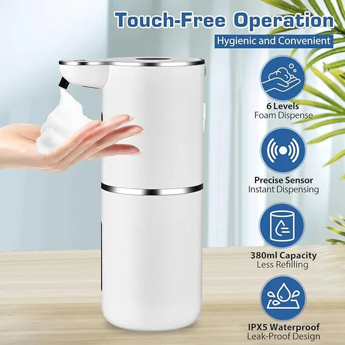 XINKORA Automatic Foaming Soap Dispenser, LED Display Touchless Foam Hand Soap Dispenser for Bathroom Countertop, Kitchen, 6-Level Adjustable,380ML, Rechargeable(White) - ModernBath
