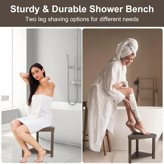 Boulphia Shower Foot Rest 14in, Acacia Wood Shower Stool for Shaving Legs (Walnut) - ModernBath