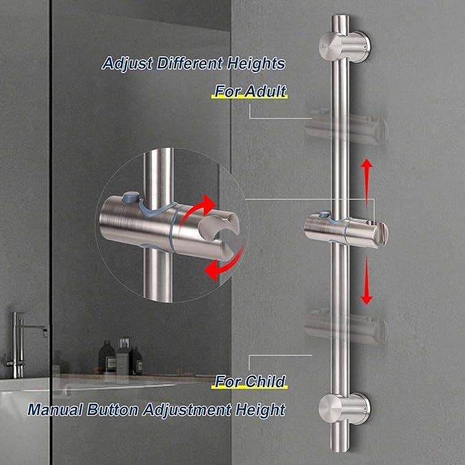 NearMoon Slide Bar with Height/Angle Adjustable Handheld Shower Holder, Bathroom SUS 304 Stainless Steel Head Holder for Bath (Screw Mounted, Brushed Nickel) - ModernBath