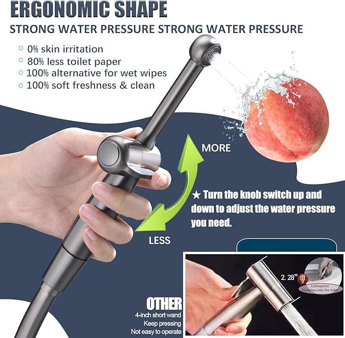 SonTiy Handheld Bidet Toilet Sprayers Black Stainless, Cloth Diaper Sprayer Bathroom Hand Held Jet Spray Bidet Attachment for Toilet with Adjustable Pressure Control, Solid Brass, 7.9" Bidet Wand - ModernBath