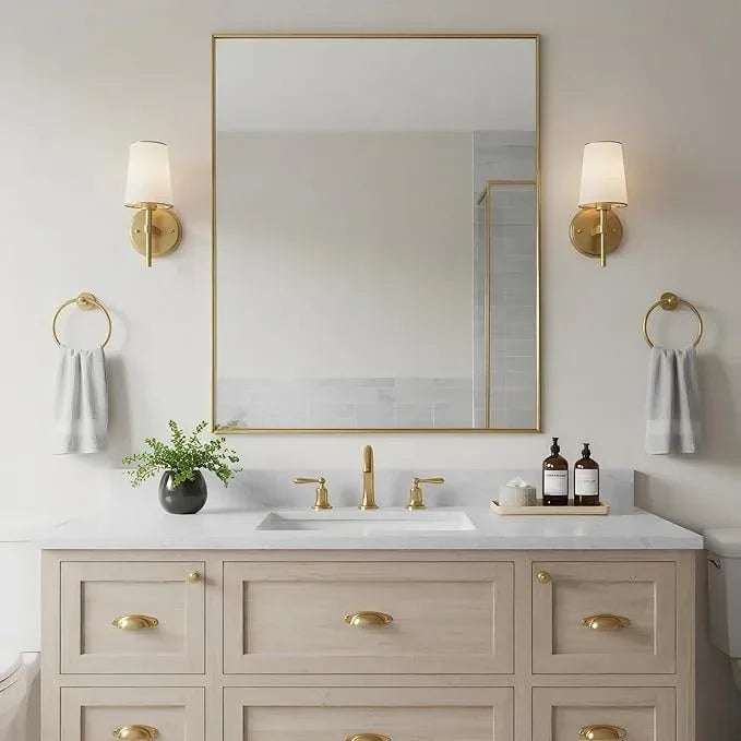 Bonverre 24x30 Inch Brass Bathroom Mirror for Wall, Aluminum Frame Rectangle Rectangular Vanity Mirror, Modern Large for Bedroom, Living Room, Horizontal or Vertical - ModernBath
