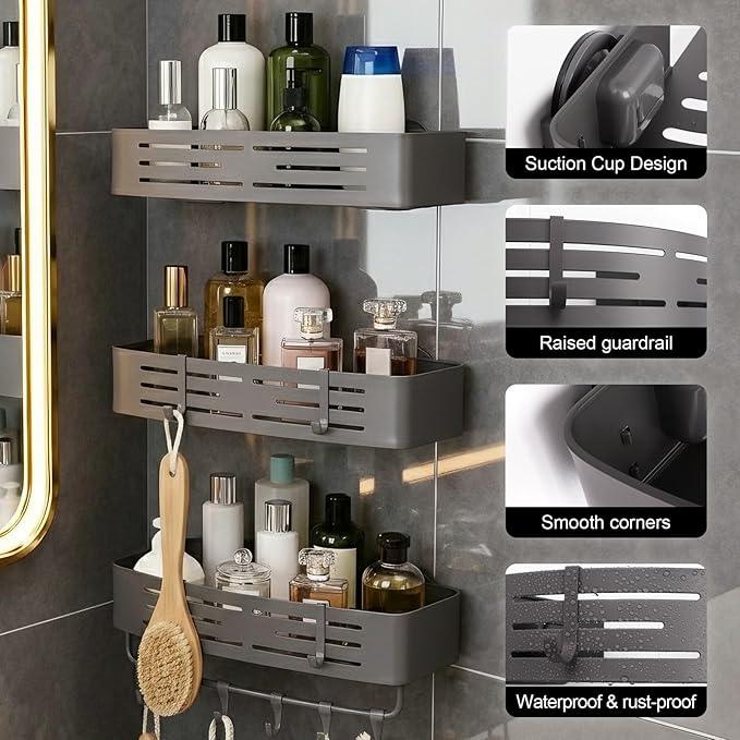 TIMBERHIDE 3-Tier No-Drill Storage Caddy with Hooks&Towel Bar,Organizing Solution for Bathroom,Shower&Kitchen,Holds Shampoos,Soaps,Sponges&Cleaners,Rectangle - ModernBath