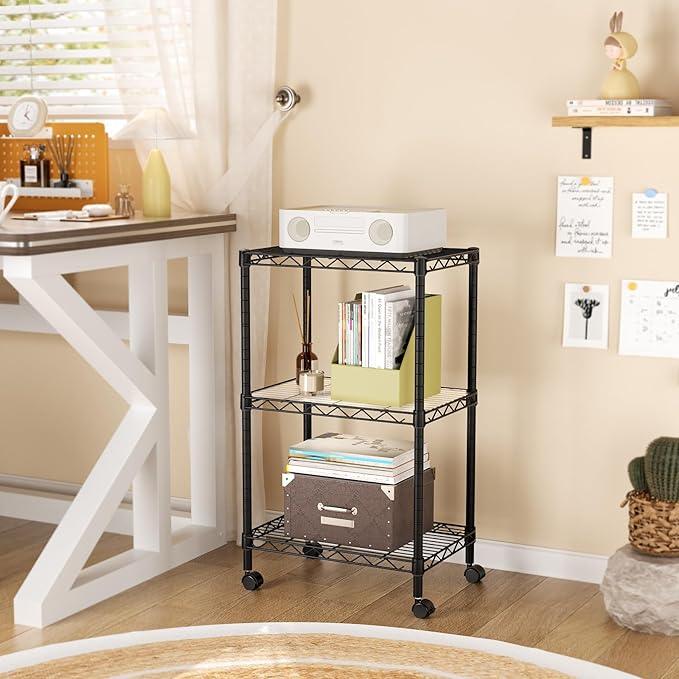 SINGAYE 3 Small Shelves Storage Shelf Wire Shelving Unit Metal Shelf Adjustable Organizers Storage Shelving with Wheels for Bathroom Laundry Room Kitchen Pantry11.5”D x 17.5”W x 30.5”H Black - ModernBath