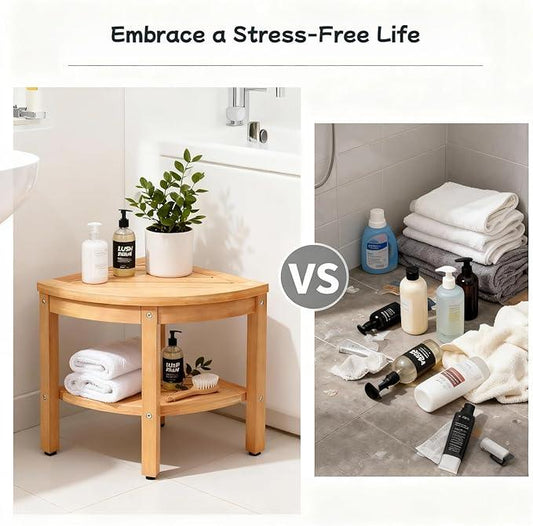 ACUEL Shower Stool for Inside Shower, Corner Shower Stool, Shower Bench Seat with Storage Shelf for Bathroom, Living Room, Bedroom - ModernBath