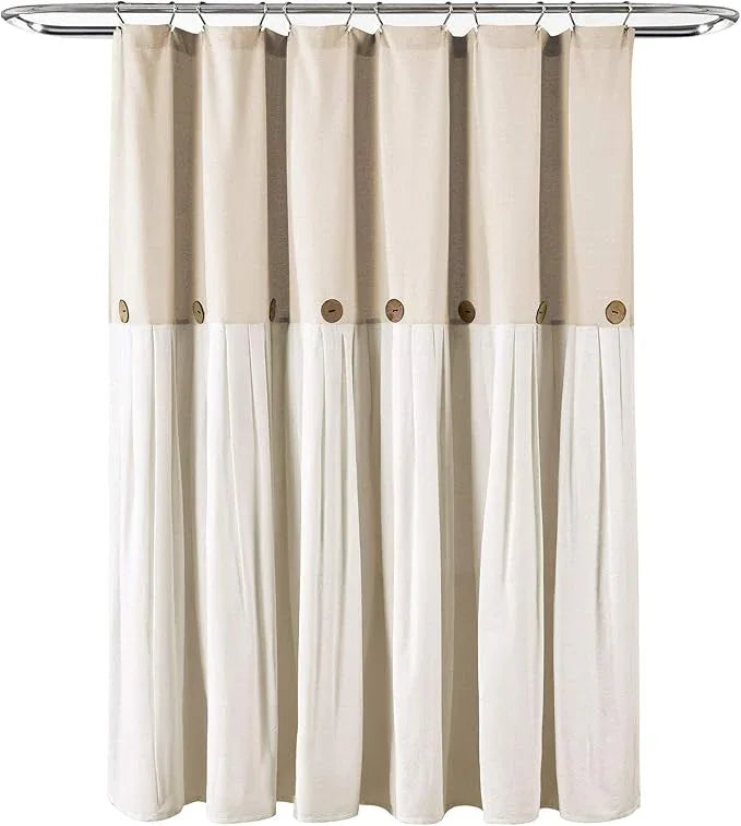 Lush Decor Linen Button Shower Curtain, 72" W x 78" L, Linen - Extra Long Shower Curtains - Neutral Shower Curtain Fabric - Farmhouse Bathroom Decor - ModernBath
