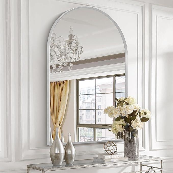 Minuover 28" x 36" Silver Arched Mirror, Large Arch Bathroom Vanity Mirror, Modern Aluminum Alloy Metal Frame Arch Mirror for Living Room, Bedroom, Entryway, Tempered Glass, Shatter Proof, Anti-Rust - ModernBath