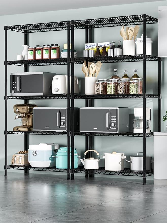 5 Tier Heavy Duty Adjustable Storage Shelf Organizer Storage Metal Shelves Garage Wire Shelving Unit Pantry Rack 18" D x 36" W x 71.25" H,Black - ModernBath