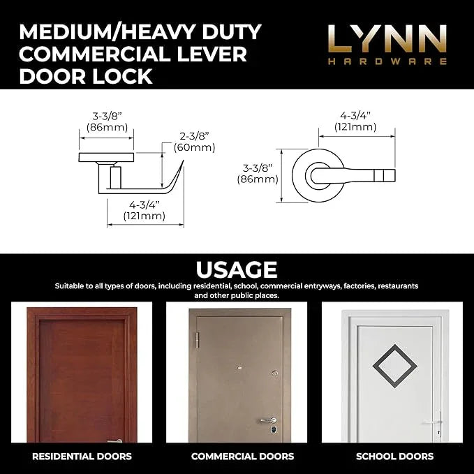 LYNN HARDWARE Medium/Heavy Duty Designer Commercial Lever Door Lock - Bathroom Privacy w/Door Indicator, Restroom Door Knob, Commercial Door Handle, Bathroom Lock, Occupied Door Handle, Satin Chrome - ModernBath