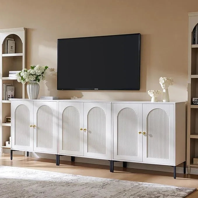 Bathroom Cabinet with Storage, 92.63" W Fluted Arched Free Standing Floor Cabinet w/Adjustable Shelves, Modern Sideboard Cabinet for Bathroom, Kitchen, Living Room, Entryway, White - ModernBath