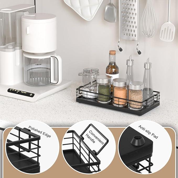JNFUZ Toilet Paper Basket, 13 Inch Oak and Iron Tank Tray Top of Toilet Storage Toiletries Organizer for Bathroom, Living Room and Kitchen (Black) - ModernBath