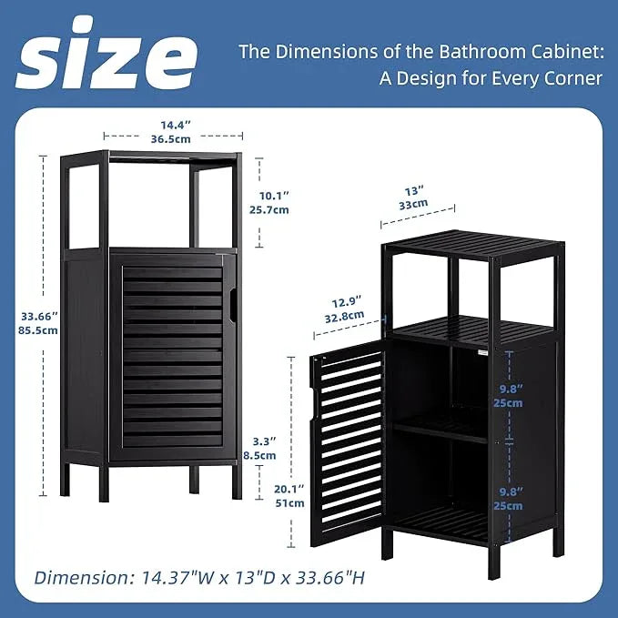 HITNET Bamboo Floor Cabinet, Small Bathroom Cabinet Floor Standing, 4 Tier Narrow Side Storage Cabinet, Space Saving Kitchen Cupboard with Single Door, Black - ModernBath