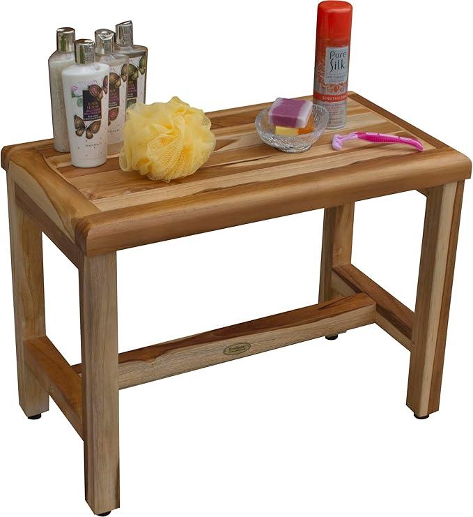 EcoDecors Eleganto 16 Inch Height Natural Color Waterproof Teak Wood Shower Bench Stool Seat Chair for Inside Shower Provides Safety, Storage, and Organization for Bathroom Accessories - ModernBath