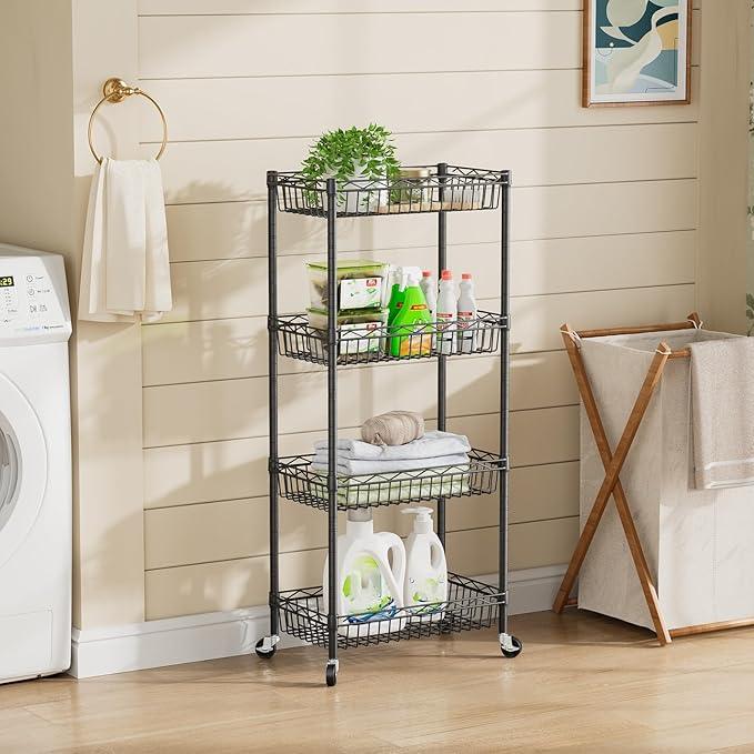 SINGAYE Shelf Closet Wire Shelving：Adjustable Metal Unit for Laundry Room Organization Bathroom Kitchen Home Storage with Wheels Pantry Rack Shelves - ModernBath