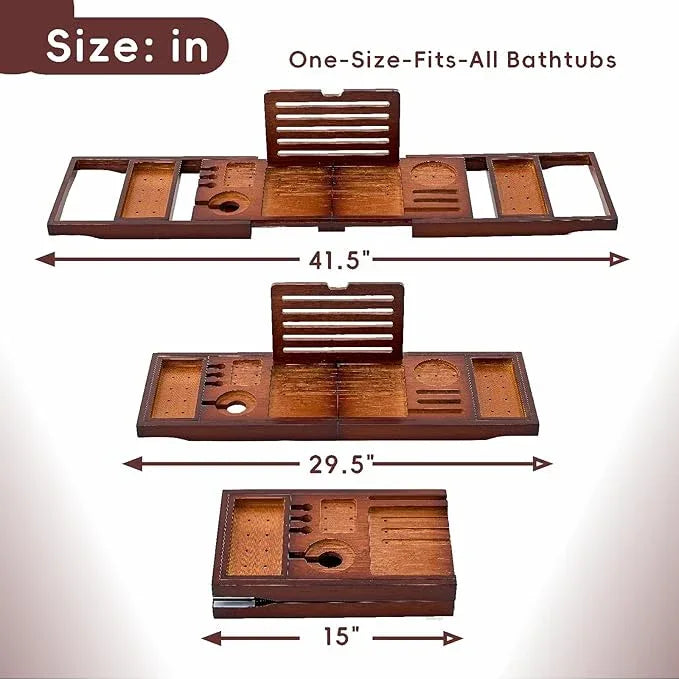 Premium Foldable Bamboo Bathtub Tray Caddy, Expandable Bath Caddy Tray with Holder, Brown Bath Shelf Over Tub, Spa Bathroom Accessories & Gifts for Home - ModernBath