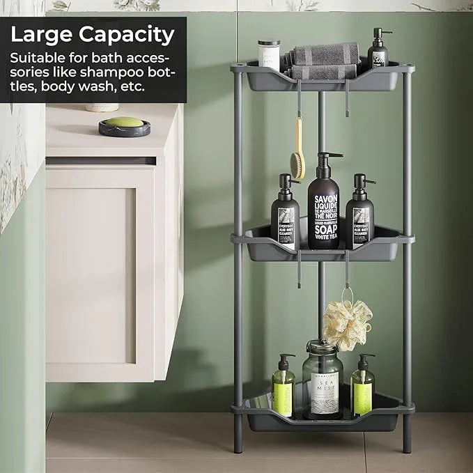 ODesign 3 Tier Floor Standing Corner Shower Caddy Organizer Plastic Metal Splicing Shelf Storage Rack for Bathroom - ModernBath