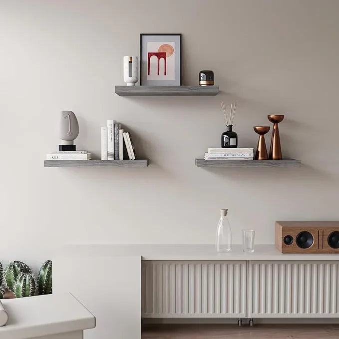 Floating Shelves for Wall Set of 3, 16" Gray Wall Shelves for Home Decor, Frame Display Floating Shelf for Living Room, Bedroom, Bathroom, Kitchen - ModernBath