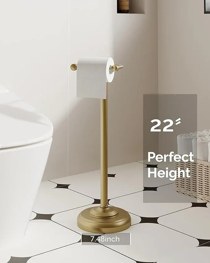 Toilet Paper Holder Stand, Brushed Brass Toilet Paper Holder Free Standing, Post Pivoting Design & Stable Weighted Base SUS304 Stainless Steel for Bathroom(Mega Roll) - ModernBath