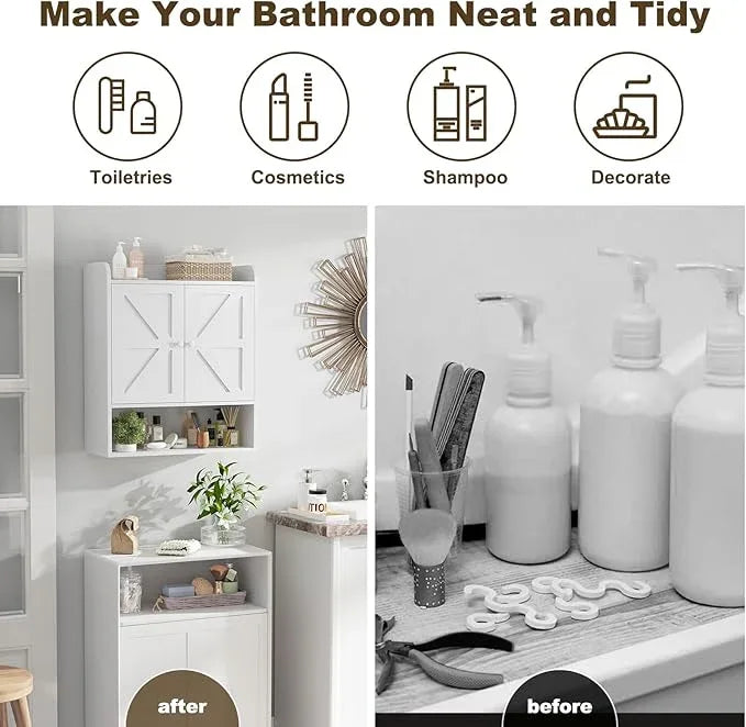 EasyCom Bathroom Cabinet Storage, Farmhouse Medicine Cabinet with Adjustable Shelves and Double Barn Doors, Over The Toilet Storage Cabinet for Bathroom, Kitchen, Living Room, White - ModernBath