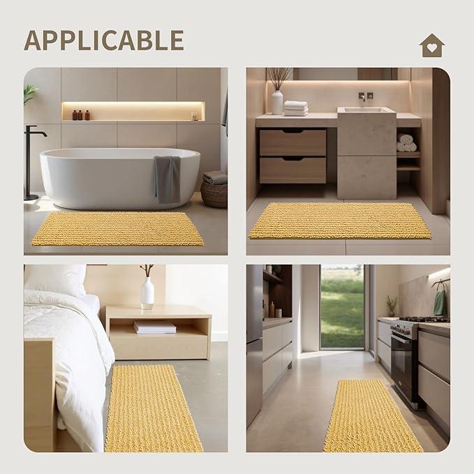 Ruggnovea Chenille Bathroom Rugs Non Slip Washable, Extra Thick Soft Absorbent Chenille Bath Mat, Non-Slip Barrier Backing, Quick Dry Machine Washable Bath Mats Tub, Shower,Floor/Sink,24x17,Yellow - ModernBath