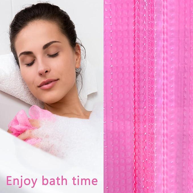 EVA Shower Curtain Liner Hot Pink 3D Water Cube Clear for Bathroom with 12 Rust Proof Metal Grommets, Clear EVA Liner for Girly Bathroom Stall 71x71 Inches - ModernBath