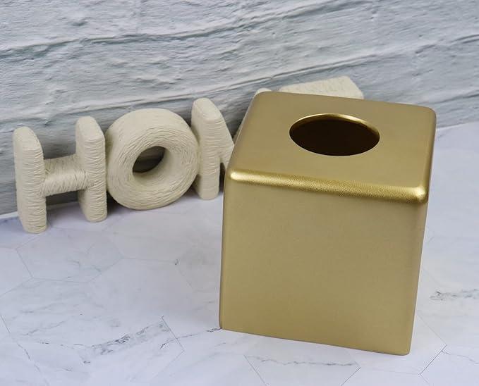 Hymmah Matte Gold Square Tissue Box Cover Holder,Bathroom Accessories Decor Unique Design Tissue Box Cover for Bathroom Vanity Counter Tops for Bedrooms and Living Room - ModernBath