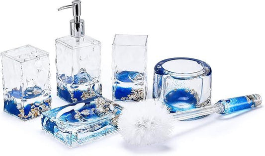 LOCCO DECOR 5 Piece Acrylic Liquid 3D Floating Motion Bathroom Vanity Accessory Set Shell - ModernBath