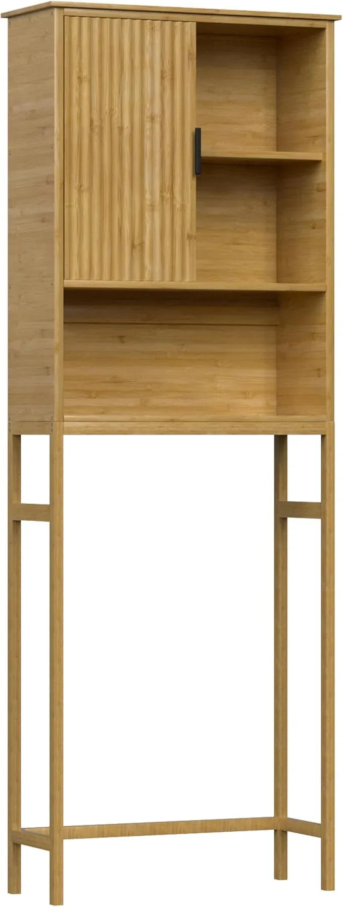 BlueWish Over The Toilet Storage Cabinet, Bamboo Over Toilet Storages with Fluted Door, Over The Toilet Cabinet Bathroom Organizer, Bathroom Shelf Over The Toilet, Storage Rack, Natural - ModernBath