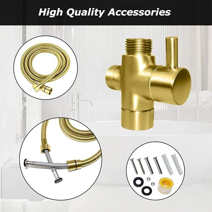 LOSCHEN Bidet Sprayer kit for Toilet,Hand Held Sprayer Shattaf Toilet Attachment Stainless Steel for Pet Bath/Personal Hygiene/Bathroom,Easy to Install with T-Adapter（Gold） - ModernBath
