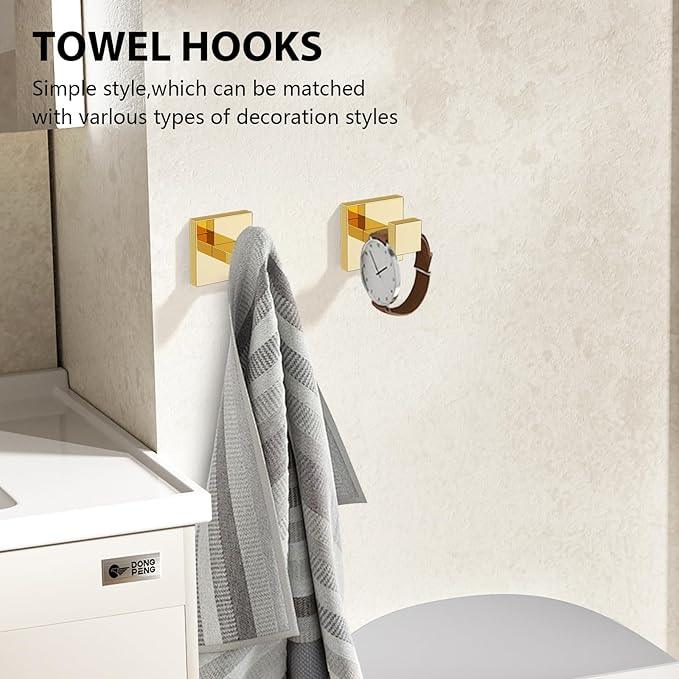 YACVCL 5-Piece Bathroom Hardware Accessories Set 23.6 inch Towel Bar Set Modern Towel Rack Set Stainless Steel Wall Mounted Bathroom Towel Holder Set(Bright Gold) - ModernBath