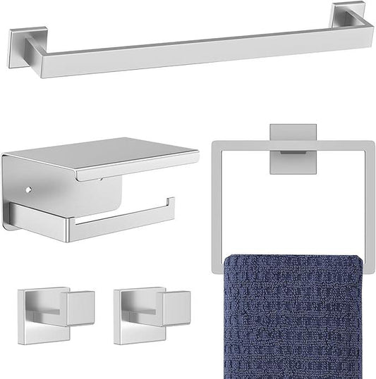 5-Pieces Brushed Nickel Bathroom Hardware Accessories Set,16 Inch Towel Bar Set,Stainless Steel Bathroom Hardware Set Towel Holder Set for Bathroom,Wall-Mounted Bathroom Accessories Kit - ModernBath