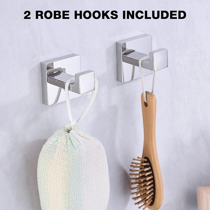 TRUSTMI 5-Piece Bathroom Hardware Accessory Set Robe Hook Towel Bar Toilet Roll Paper Holder Towel Ring Wall Mounted, SUS 304 Stainless Steel, Chrome - ModernBath