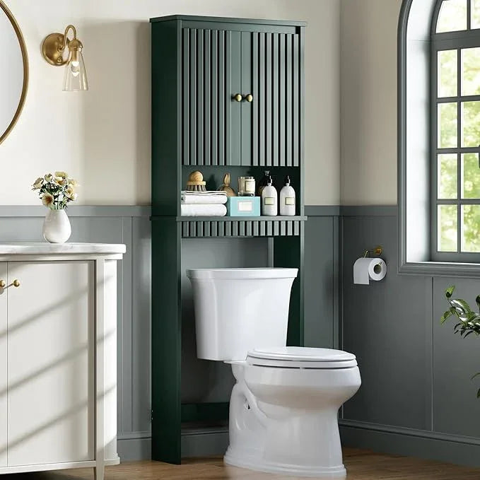 Over The Toilet Storage Cabinet, Over The Toilet Storage with Fluted Door Over The Toilet Cabinet with Adjustable Shelf Above The Toilet Storage Cabinet for Bathroom Organizer, Forest Green - ModernBath