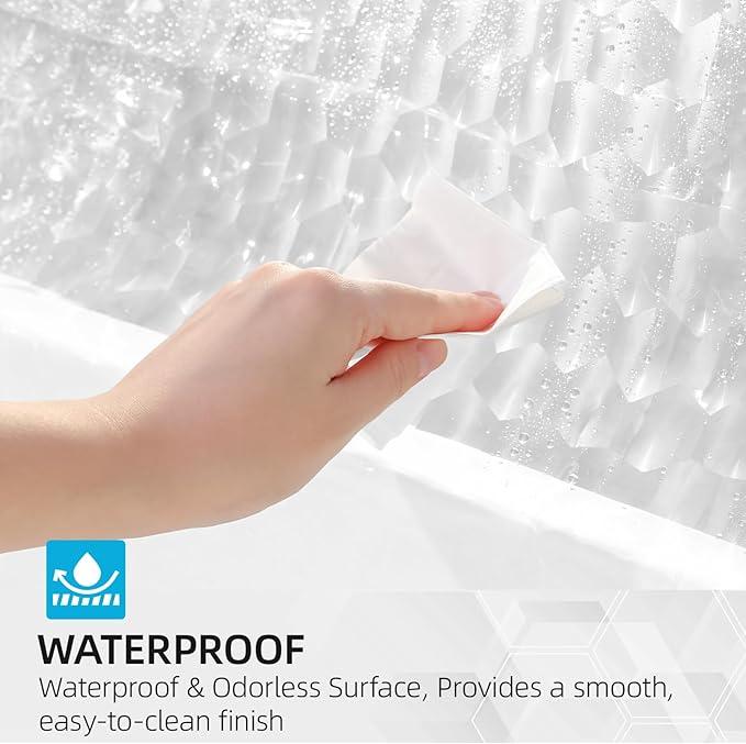 HOUSEWELL 3D Water Cube Shower Curtain 72x72 Clear, 8G Heavy-Duty Thick PEVA Waterproof Bathroom Shower Curtain Liner with 3 Bottom Magnets and 12 Hooks - ModernBath