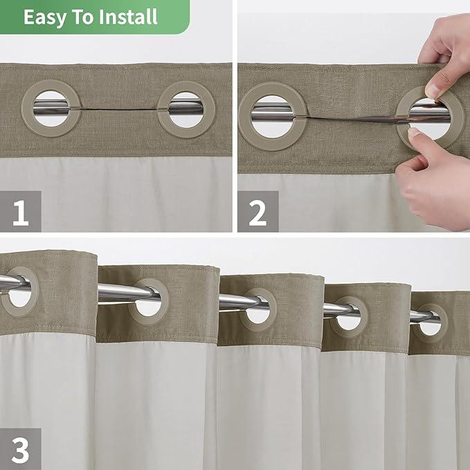 eachope Long No Hook Shower Curtain with Snap-in Fabric Liner Set,Slub Textured Fabric Shower Curtains for Bathroom,Hotel Style Modern Shower Curtain,Water Repellent & Washable,71x80(78),Tan/Khaki - ModernBath