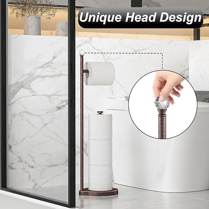 Toilet Paper Holder for Bathroom, Heavy Weighted Metal Free Standing Toilet Paper Storage with Crystal Ball, Toilet Paper Stand for Bathroom Accessories, Oil Rubbed Bronze [Holds MEGA Rolls] - ModernBath