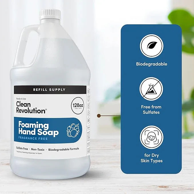 Clean Revolution Foaming Hand Soap Refill Supply Container, Ready to Use Formula, Gluten Free, Unscented and Fragrance Free, 128 Fl. Oz, 4 Pack - ModernBath