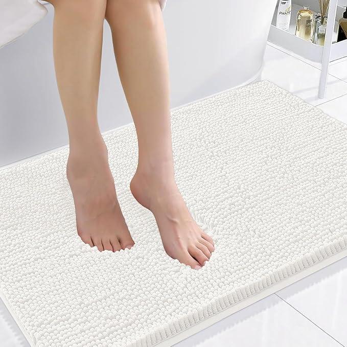 Smiry Luxury Chenille Bathroom Rugs 36x24, Extra Soft and Absorbent Shaggy Bath Mat, Machine Washable, Non-Slip Plush Carpet Runner for Tub, Shower, and Floor, Home Decor Accessories, Ivory - ModernBath