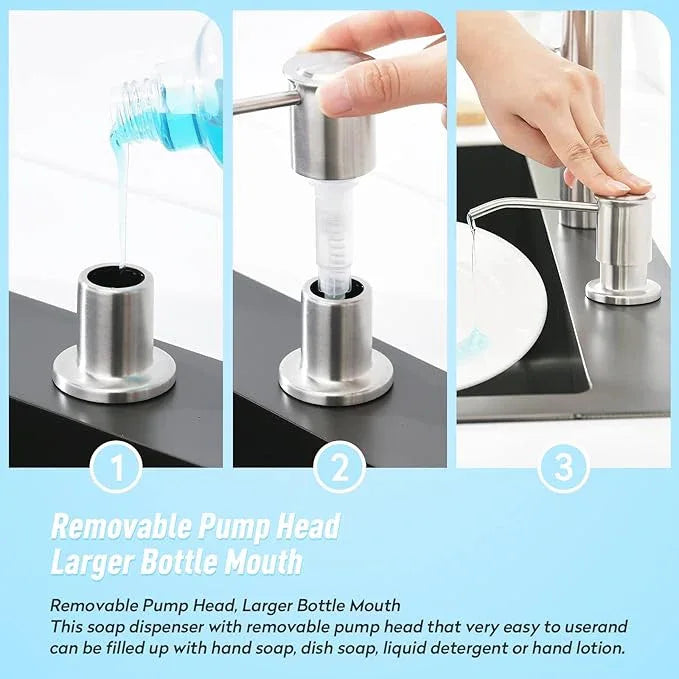 CREA Kitchen Sink Soap Dispenser Countertop for Kitchen Sink, Stainless Stee Built in Sink Soap Dispenser Brushed Nickel for Bathroom with 39" Tube Large Capacity 17 OZ Bottle - ModernBath