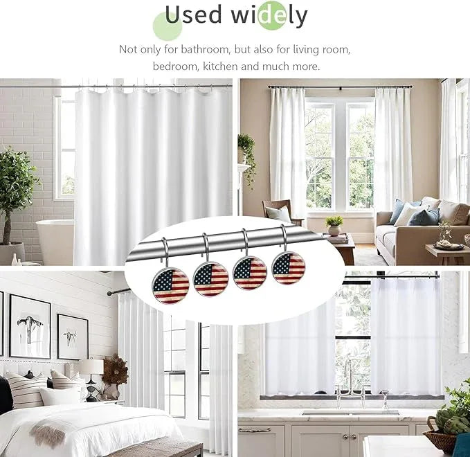 Rustic American Flag Shower Curtain Hooks Set of 12 Rustproof Metal Shower Hooks for Curtains Rods Shower Curtain Rings for Bathroom Living Room Bedroom Decor - ModernBath